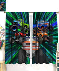 Monster Truck Curtain Set For Boys Bedroom Cartoon 3D Green Light Graffiti 4x4 Flame Buggy Car Window Drapes Totally Kid Friendly Nursery Living Room Decor 42x45 Inches No Blackout Style