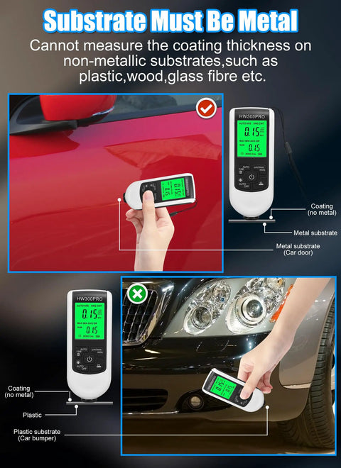 Pro Grade Auto Paint Coating Thickness Gauge With Ultra High Probe For Spot-On Car Paint Measurements 0 To 2000 Micrometers, Dual Principle Sensor, Easy Readout, Field Ready Finish Inspection Tool on metal car panel