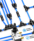 Blue Pro Grade Polyurethane PU Air Hose Tube 10mm OD 6.5mm ID, 10 Meter 32.8ft, shown in pneumatic system setup
