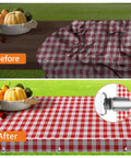 Before and after using Hidden Strap Tablecloth Clips 5 Pack Adjustable Elasticity Large Clamps For Thick Tables Indoor Outdoor Use Picnic Camping RV Party Restaurant Barbecue White