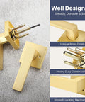 2 Pack Gold Dummy Door Handles For Interior Doors, Heavy Duty Satin Brass Finish, showcasing rear mount lever and construction detail