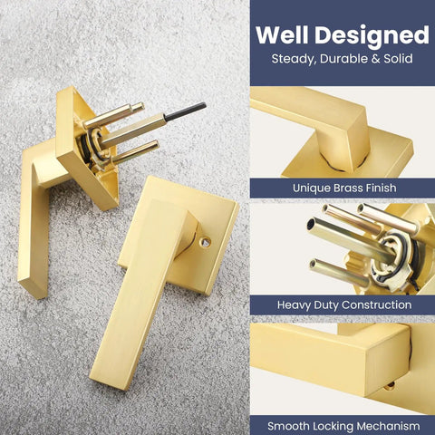 5 Pack Hallway And Closet Door Levers Dope Sleek Modern Gold Finish Keyless Non Locking Heavy Duty Lockset details