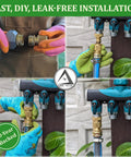 Heavy Duty Brass Hose Quick Connect Fittings 3/4-Inch Garden Hose Quick Disconnect Set 4 Pack installed on outdoor faucet