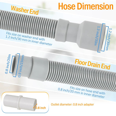 6.8 Feet Washing Machine Drain Hose Extension Kit With Extension Adapter And Two Stainless Steel Clamps, U Bend Holder dimensions