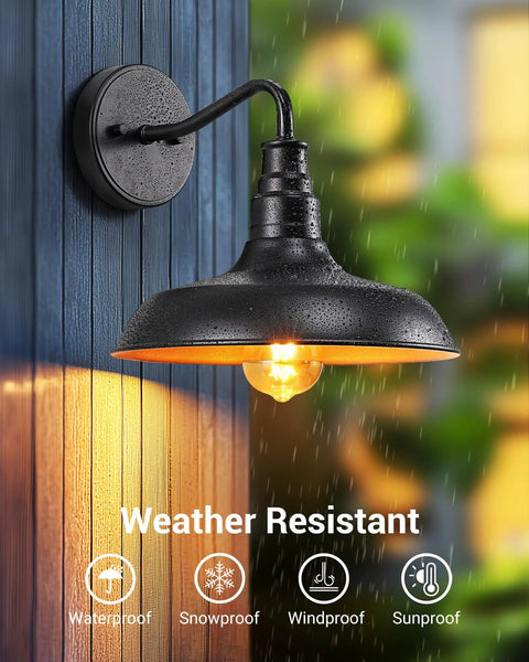 Gooseneck Barn Light Outdoor Wall Lantern Matte Black Exterior Sconce with Gold Interior, showcasing weather-resistant design.