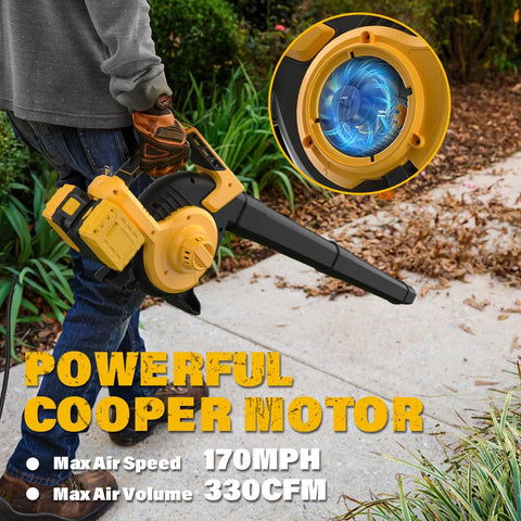 3 In 1 Cordless Leaf Blower Vacuum Mulcher With Bag Brushless Power 360 CFM 5 Speed Modes in use on sidewalk with brushless motor