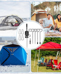 Pro Grade 14 Piece Ice Anchor Drill Adapter Kit For Ice Fishing Shelter Setup shown with tents and ice fishing shelters