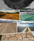 4 Pack Heavy Duty Rubber Caster Wheels Featuring Antislip Tires on various pavements: dirt, gravel, rubber, tile, and asphalt.