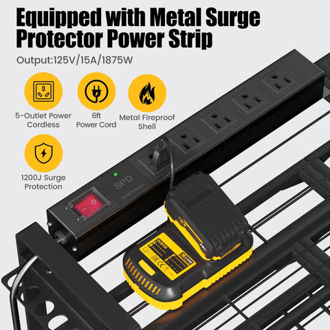 Heavy Duty Power Tool Organizer Wall Mount With 7 Slot Cordless Drill Holder And Battery Shelf, metal surge protector power strip