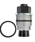 Silver DrainKey Tub Drain Key for unclogging and installing drains with expanding internal grip, shown with black O-ring, gold finish tool.
