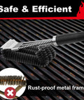 Heavy Duty Grill Brush And Scraper For Gas And Charcoal Grills With Triple Scrubbers And Safe Wire Bristles on grill grates