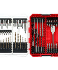 Front view of Craftsman 60-piece drill bit and nut driver set in red and clear dual-case organizer