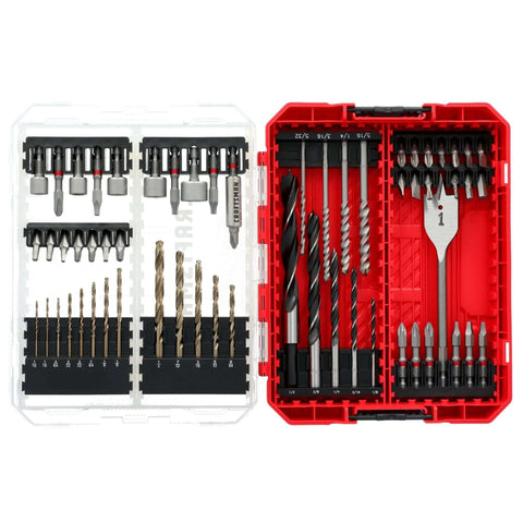 Front view of Craftsman 60-piece drill bit and nut driver set in red and clear dual-case organizer
