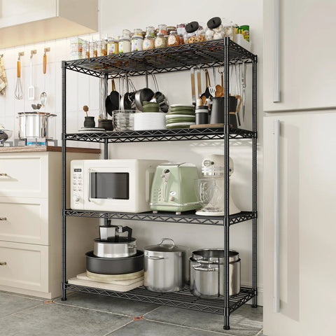Beefy Heavy Duty 4 Tier Storage Rack With Adjustable Shelves In Black Strong Steel Garage Shelving Unit Holds Up To 620 Lbs Total, kitchen storage