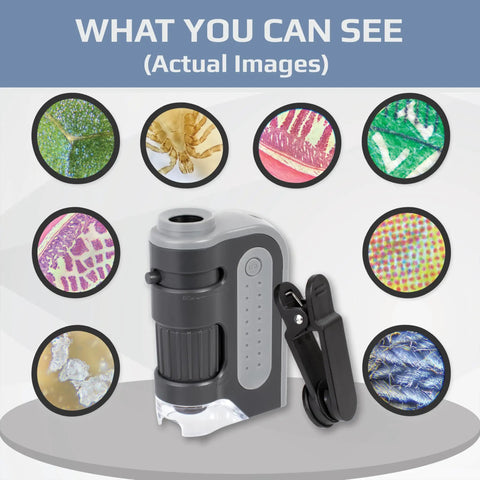 LED Lighted Pocket Microscope With 60x To 120x Magnification For On The Go Science Portable Lab Grade Clarity Durable Mini Microscope For Students And Curious Minds Perfect Tool For Exploring Tiny Details Anywhere, black and gray handheld