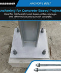 Heavy Duty Five Eighths Inch Threaded Concrete Anchor L Bolts For Base Plate And Sill Plate Installations in masonry shown installed on concrete base with galvanized finish.