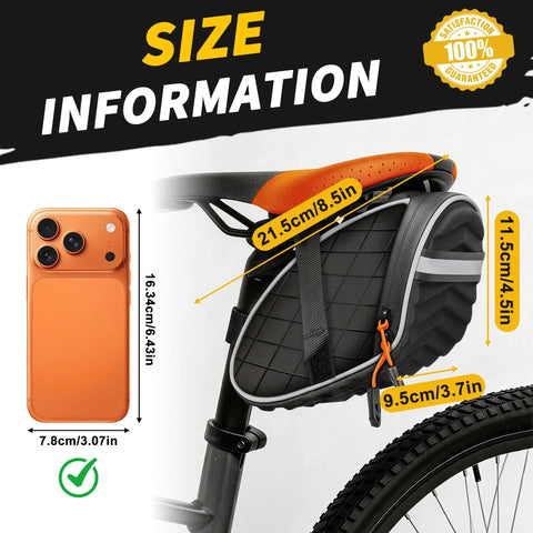 Under Seat Bike Bag For Mountain And Road Bikes With 3D Shell Design Waterproof Zippers Low Profile Saddle Bag size guide