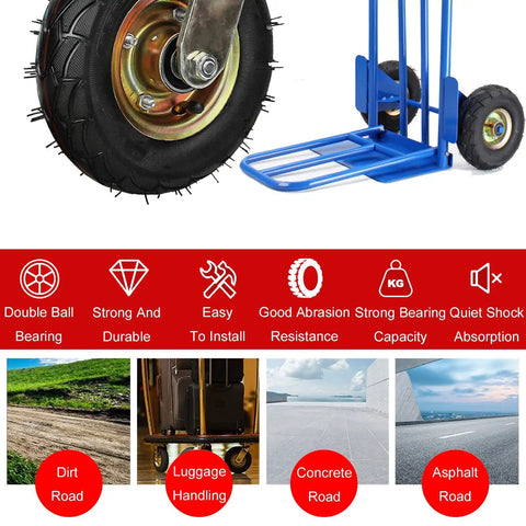 Heavy Duty Swivel Caster Wheels Set Of Four With Side Brakes And Shock Absorbing Pneumatic Rubber Tires for various surfaces.