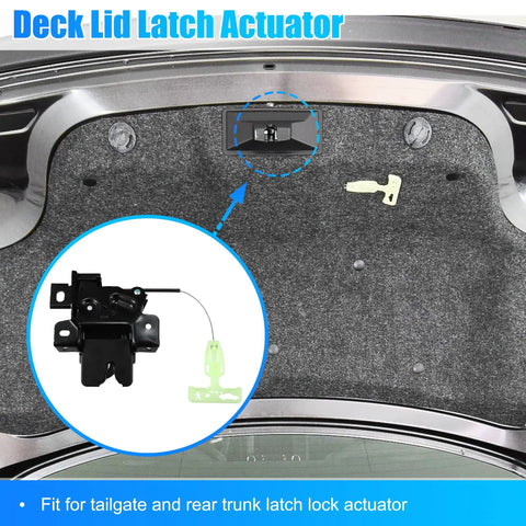 Mustang Trunk Latch Actuator DR3Z-5443200-A For Ford 2010-2014 Coupe, rear deck lid latch motor shown with release cable and fittings.