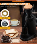 Electric coffee grinder with wooden top, 16.41in tall, 63mm conical burr, ideal for single dose espresso making. Level Up Your Daily Brew With This Conical Burr Coffee Grinder Offering Stepless Controls For Flawless Single Dose Espresso Making Anti Static Chamber Ensures Smooth Even Grinds For Zero Fuss Maximum Flavor Every Day.