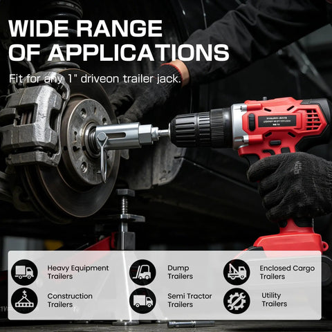 Heavy Duty Trailer Jack Drill Adapter For 1 Inch Drive Shaft Beefy Stainless Steel Quick Change Tool used with a power drill.