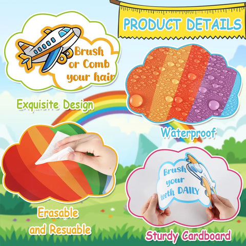 Hot Air Balloon Healthy Bulletin Board Set for Classroom Decor with colorful cloud cutouts, design details, and features.