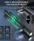 Rechargeable EDC Tactical Flashlight With Dual Switch And Turbo Button 1500 Lumen Beast Pen Light charging with USB-C