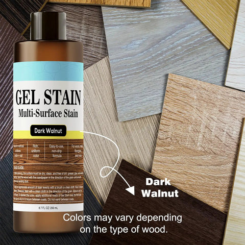 Top Shelf Gel Wood Stain For Furniture And Outdoor Projects Fast Drying Natural Matte Finish 6.7 Oz Jar with Dark Walnut swatches