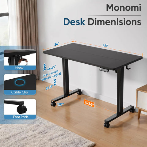 Electric Height Adjustable Standing Desk 48 By 24 Inches With Ergonomic Sit Stand Design, black top, home office view