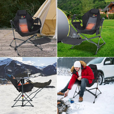 Heated Hammock Camping Chair With Footrest And Battery Pack Power Bank Included for all day outdoor chill kickback sessions