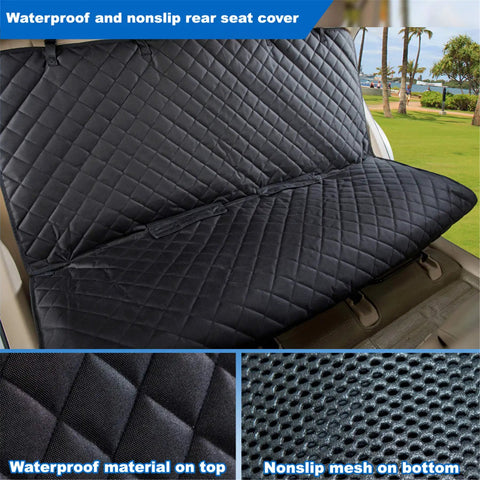 Heavy Duty Waterproof Bench Car Seat Cover Protector For Dogs Nonslip Universal Fit with quilted fabric and mesh detail