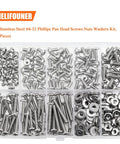 All-In-One 240-Piece Phillips Pan Head Machine Screws Kit With Nuts And Washers Size 6-32 Coarse Thread Fully Threaded 304 Stainless Steel