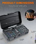 24 In 1 Magnetic Ratchet Screwdriver Set Featuring Detachable Handle And Integrated Mini Wrench, compact case open showing tool dimensions.