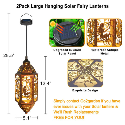12.4 Inch Solar Outdoor Lanterns Waterproof Garden Lights With Moon And Star Cutouts, red copper lantern with design details
