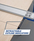 Heavy Duty Straight Edge Guide XL 98 Inch Circular Saw Rail with retractable cutline indicators on a wooden surface.
