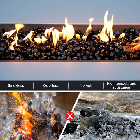 Diamond Fire Glass 10 Lbs 1 Inch High Luster Pro Grade Reflective Fire Pit Glass Rocks For Propane And Natural Gas Pits Fireplace And Landscape Onyx Black Lit Day And Night