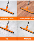 Heavy-Duty Floor Squeegee With 62-Inch Adjustable Handle And EVA Foam Blade on concrete, hardwood, tile, marble floors