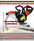 Heavy-Duty 16 Inch Electric Concrete Ring Saw With 9500W Toroidal Motor for wet cutting concrete and stone, 11.5-inch cut depth.