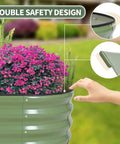 Galvanized Raised Garden Bed Kit For Outdoor Use 4x2x1 Feet Durable Metal Planter Box For Vegetables And Flowers With Tools Included No Hassle Setup Green Finish, side view showing plant and edge detail.