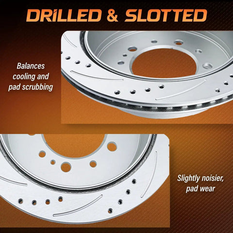 Geomet Coated Disc Rotors Front And Rear With Ceramic Brake Pads Brake Kit drilled slotted rotor details