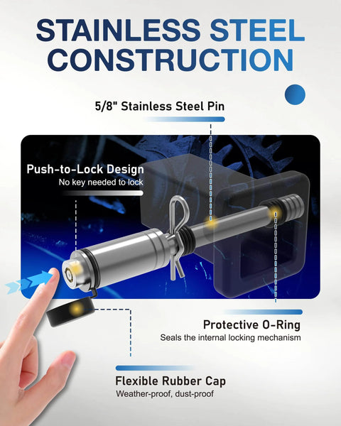 Beefy Extra Long Four And A Half Inch Trailer Hitch Lock Pin For Two Inch, Two Point Five Inch And Three Inch Receivers Stainless Steel Heavy Duty Security Pin Universal Fit For Trucks And Towing Accessories