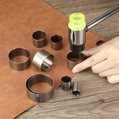 9 Piece Leather Circle Cutter Set 15 To 55 mm Pro Grade Hollow Hole Punch Kit for fabric leather clay craft projects with high carbon steel.