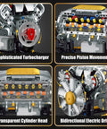 V8 Engine Model Kit That Runs Hands On Build Your Own Mini Visible Car Motor Realistic Piston Motion Turbocharger Science DIY Set For Adults Teens 14 And Up 703 Piece STEM Toy Gift showing detailed components like turbocharger and piston movement.