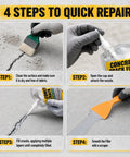 4 steps for using No Mess Waterproof Concrete Crack Filler And Sealant With Self Leveling Formula for outdoor repairs.