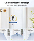 No Drill Doorbell Mount Anti Theft Holder For Video Doorbells With 3 Way Adjustable Base Left Right Down And 40 Degree Rotation Keeps Camera Clear While Securing Your Doorbell For Apartment Security with rotation directions.