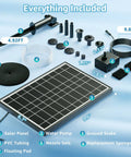 Solar Bird Bath Fountain Pump 8.5W Outdoor Solar Water Pump With 7 Spray Modes And 5 Ft Tubing, components spread out