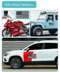 Gift vinyl stickers with USA flag on various vehicles including a motorcycle, off-road Jeep, and SUV car door.
