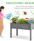 Waist-Height Raised Garden Bed With Legs, 48 By 24 By 30 Inch Solid Wood Planter Box Stand With Liner, woman watering plants