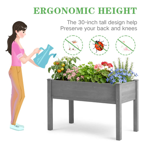 Waist-Height Raised Garden Bed With Legs, 48 By 24 By 30 Inch Solid Wood Planter Box Stand With Liner, woman watering plants