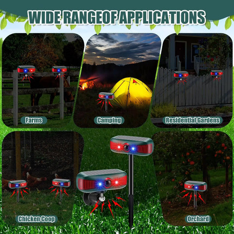 Solar Powered Outdoor Alarm Motion Sensor With 129dB Siren, Ultrasonic Detector And Strobe Light, 4 Modes For Critter Deterrent, Waterproof Security System For Home And Farm (Red) in farms, camping, gardens